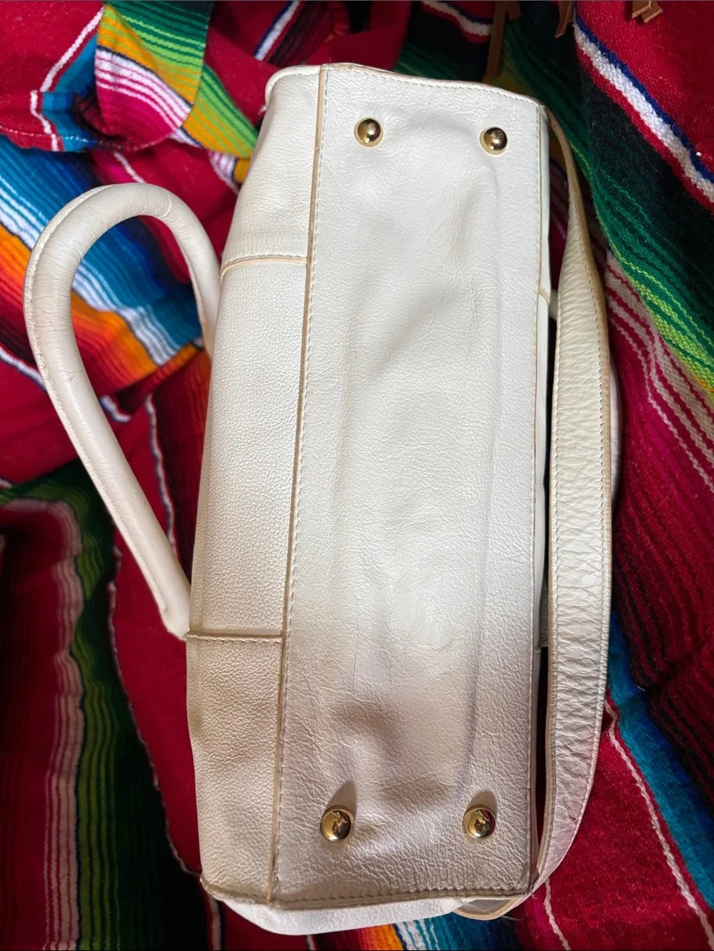 Emma Fox Ivory Leather Satchel with Gold Hardware